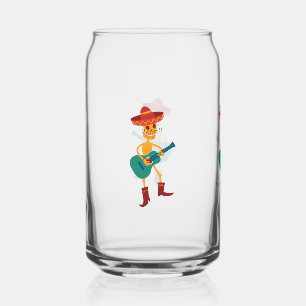 Festive Skeleton Guitar Player Can Glass