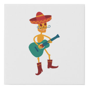 Festive Skeleton Guitar Player Faux Canvas Print