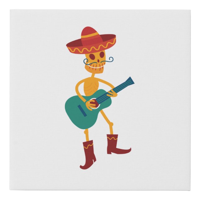Festive Skeleton Guitar Player Faux Canvas Print (Front)