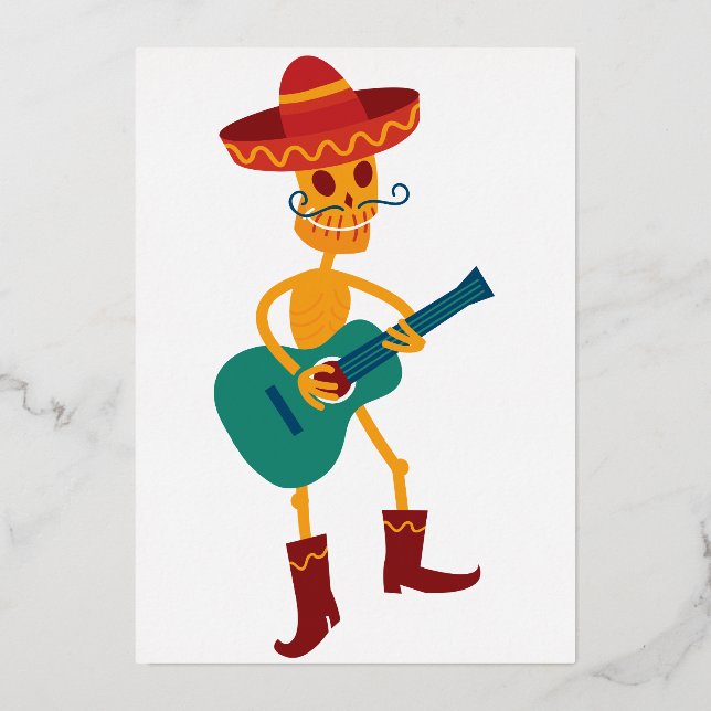 Festive Skeleton Guitar Player Foil Invitation (Front)