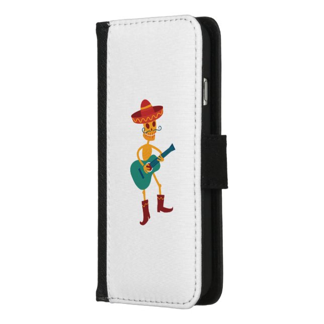 Festive Skeleton Guitar Player iPhone Wallet Case (Left)