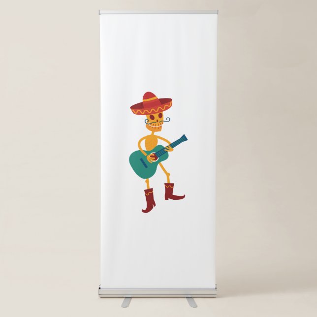 Festive Skeleton Guitar Player Retractable Banner (Front)