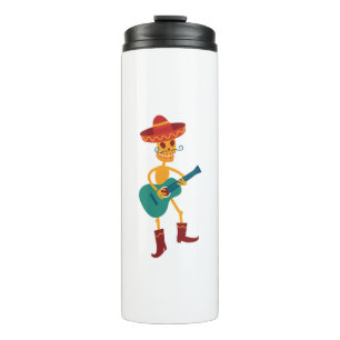 Festive Skeleton Guitar Player Thermal Tumbler