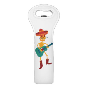 Festive Skeleton Guitar Player Wine Bag