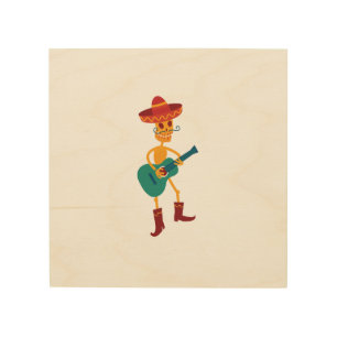 Festive Skeleton Guitar Player Wood Wall Art
