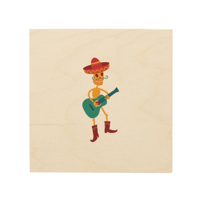 Festive Skeleton Guitar Player Wood Wall Art (Front)