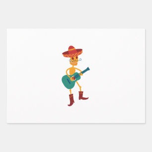 Festive Skeleton Guitar Player Wrapping Paper Sheets