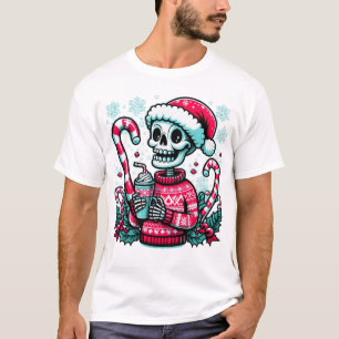 Festive Skeleton in Santa Hat T-Shirt