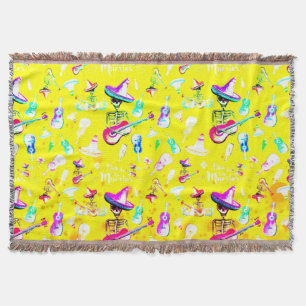 Festive Skeleton Mariachi – Día de los Muertos (3) Throw Blanket