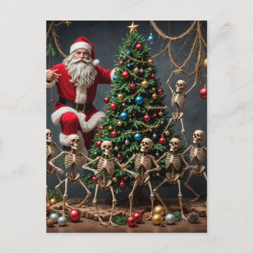 Festive Skeletons Santa Dancing Christmas Tree Postcard