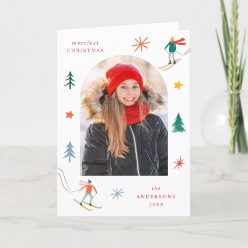 Festive Skiers Photo Holiday Card