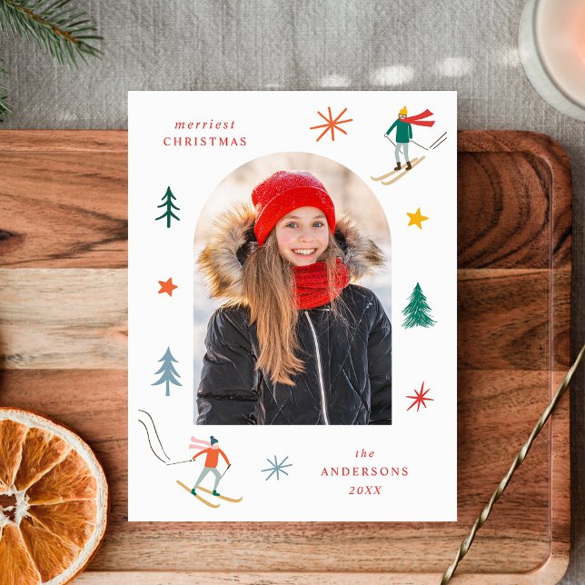 Festive Skiers Photo Holiday Postcard (Creator Uploaded)