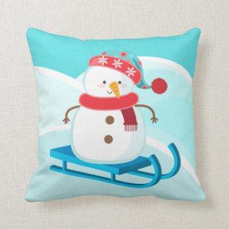 Festive sleding snowman Holiday decor Throw Pillow