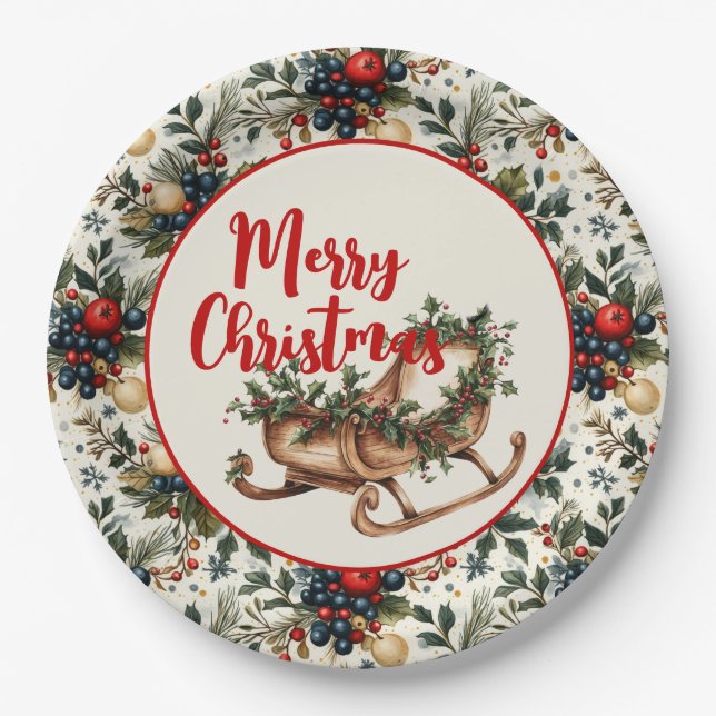 Festive Sleigh Ride  Paper Plates (Front)