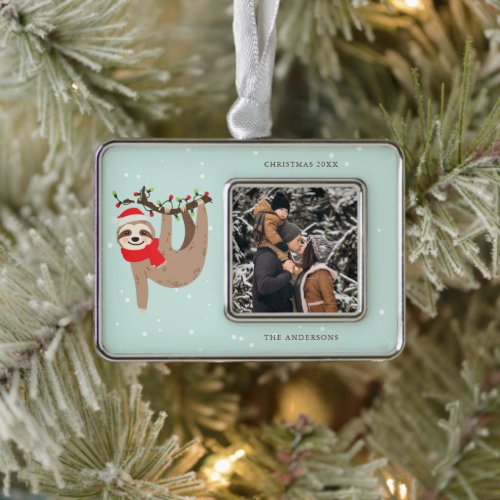 Festive Sloth Add Your Own Photo Christmas Ornament