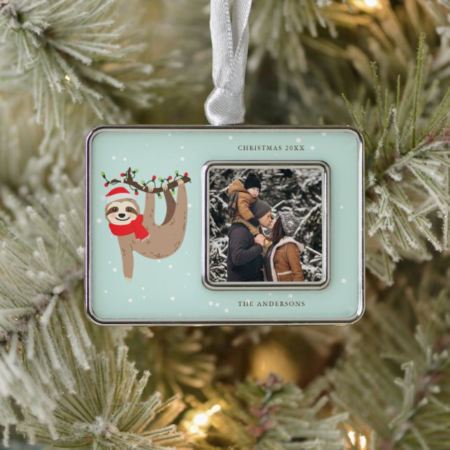 Festive Sloth Add Your Own Photo Christmas Ornament (Tree)