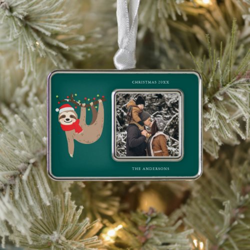 Festive Sloth Add Your Own Photo Christmas Ornament