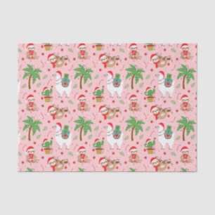Festive Sloths and Llamas Holiday Pattern Tissue Paper
