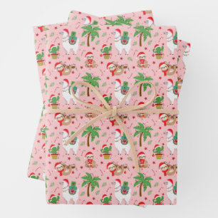 Festive Sloths and Llamas Holiday Pattern Wrapping Paper Sheets