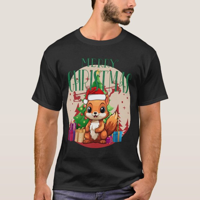 Festive Smiling Squirrel in Santa Hat T-Shirt (Front)