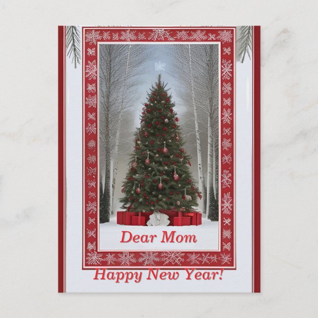✨ Festive Snow Covered Christmas Tree Winter Postcard (Front)