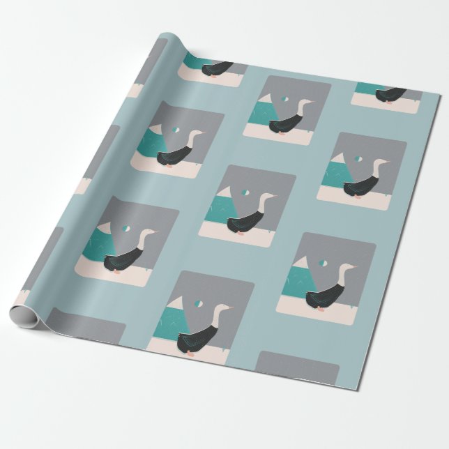 Festive Snow Goose Wrapping Paper (Unrolled)