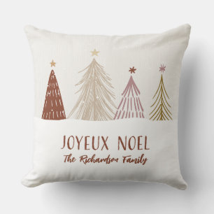 Festive Snow Trees Joyeux Noel Holiday Throw Pillow