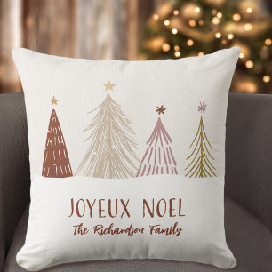 Festive Snow Trees Joyeux Noel Holiday Throw Pillow