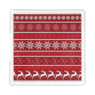 Festive Snowflake and Reindeer Design Acrylic Tray