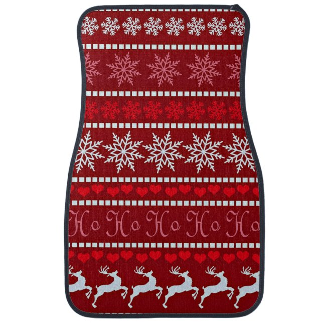 Festive Snowflake and Reindeer Design Car Floor Mat (Front)