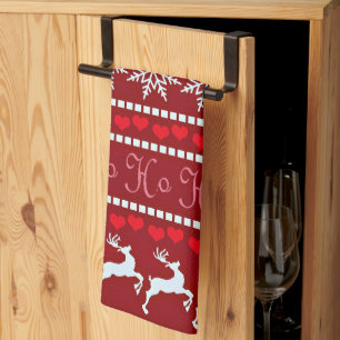 Festive Snowflake and Reindeer Design Kitchen Towel