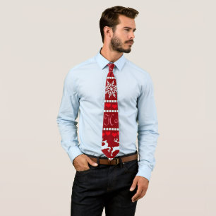 Festive Snowflake and Reindeer Design Neck Tie