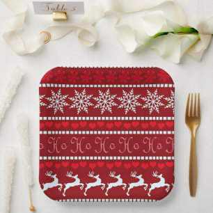 Festive Snowflake and Reindeer Design Paper Plates
