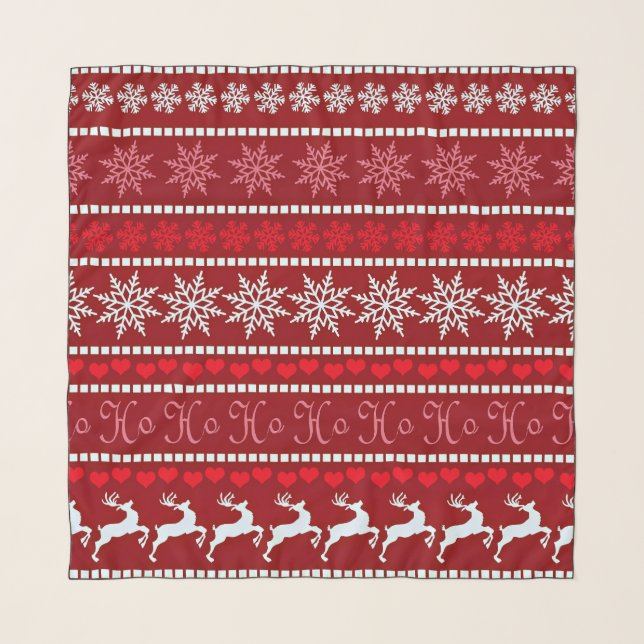Festive Snowflake and Reindeer Design Scarf (Front)
