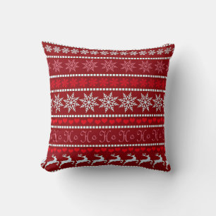 Festive Snowflake and Reindeer Design Throw Pillow