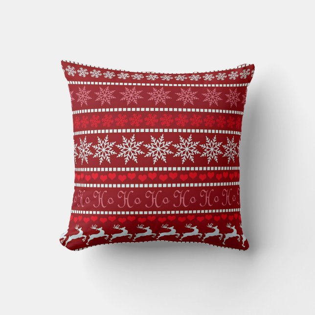 Festive Snowflake and Reindeer Design Throw Pillow (Front)