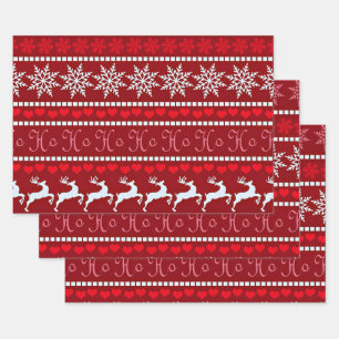 Festive Snowflake and Reindeer Design Wrapping Paper Sheets