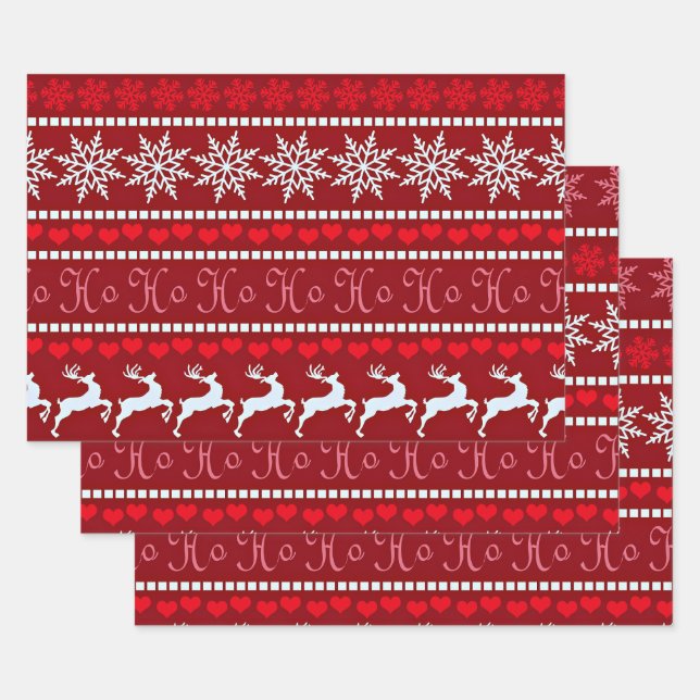 Festive Snowflake and Reindeer Design Wrapping Paper Sheets (Set)