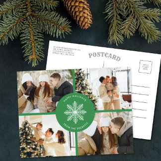 Festive Snowflake Christmas 4 Photo Holiday Postcard