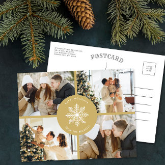 Festive Snowflake Christmas 4 Photo Holiday Postcard