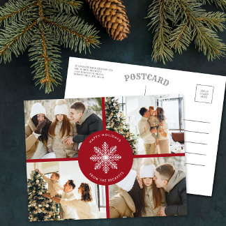 Festive Snowflake Christmas 4 Photo Holiday Postcard