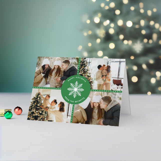 Festive Snowflake Christmas 4 Photo Real Foil Holiday Card (Holiday In Situ 2)