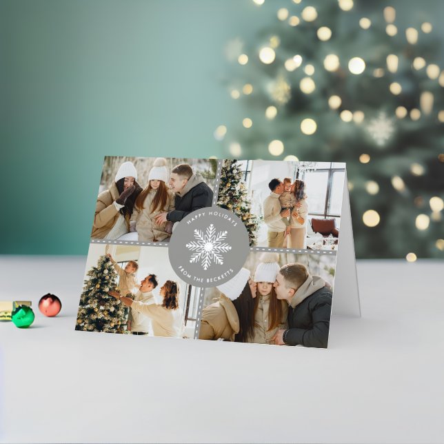 Festive Snowflake Christmas 4 Photo Real Foil Holiday Card (Holiday In Situ 2)