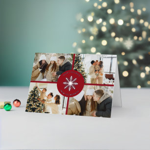 Festive Snowflake Christmas 4 Photo Real Foil Holiday Card