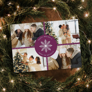 Festive Snowflake Christmas 4 Photo Real Foil Holiday Card
