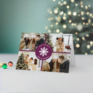 Festive Snowflake Christmas 4 Photo Real Foil Holiday Card