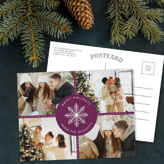 Festive Snowflake Christmas 4 Photo Real Foil Holiday Postcard