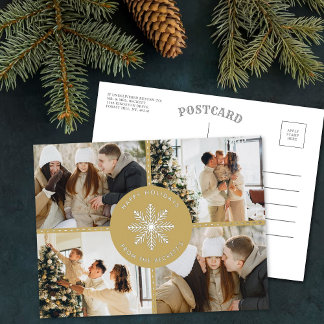 Festive Snowflake Christmas 4 Photo Real Foil Holiday Postcard