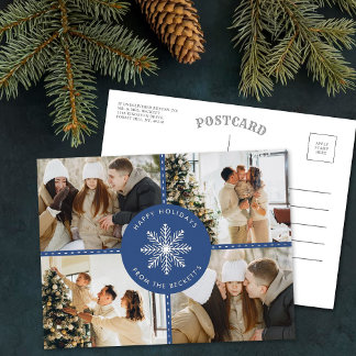 Festive Snowflake Christmas 4 Photo Real Foil Holiday Postcard