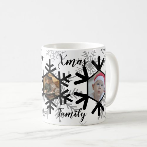 Festive Snowflake Christmas Family Photo Collage Coffee Mug